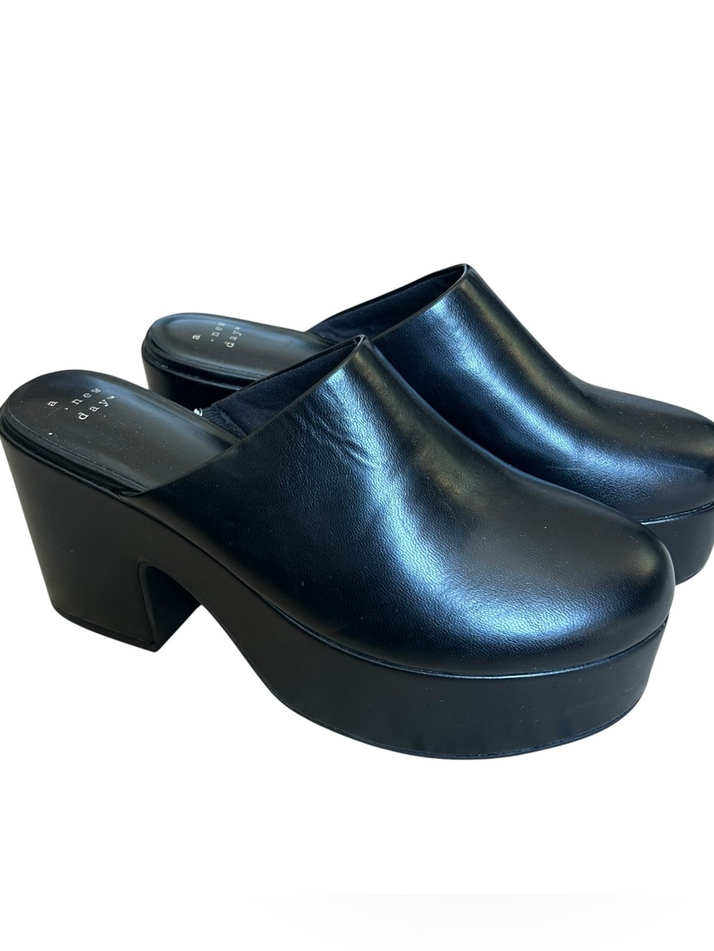 Black Heeled Clogs Shoes Faux Leather Style Y2K 2000s Design Women’s Size 9 Fit!